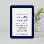Blue First Heilige Commune Foto Silver Lijst Folie Uitnodiging (Staand Voorkant)
