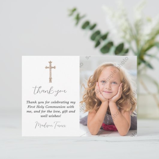 Blue First Heilige Communie Hartelijk dank Bedankkaart (Staand voorkant)