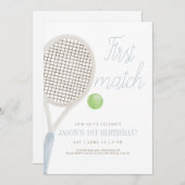 Blue First Match Tennis Birthday Invitation Bedankkaart (Voorkant / Achterkant)