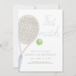 Blue First Match Tennis Birthday Invitation Bedankkaart