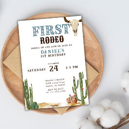 Blue First Rodeo Western Cowboy 1st Birthday Kaart
