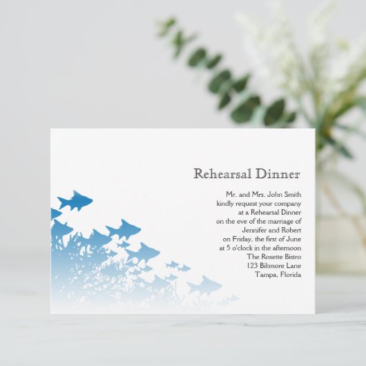 Blue Fish and Coral Wedding Rehearsal Kaart (Staand voorkant)