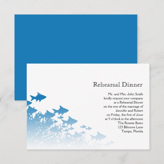 Blue Fish and Coral Wedding Rehearsal Kaart (Voorkant / Achterkant)
