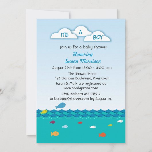 Blue Fish Baby Boy Shower Kaart (Voorkant)