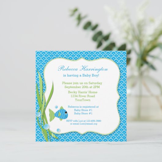 Blue Fish Baby shower Invitation Kaart (Staand voorkant)