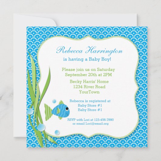 Blue Fish Baby shower Invitation Kaart (Voorkant)
