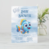 Blue Fish Baby shower Invitation Kaart (Staand voorkant)