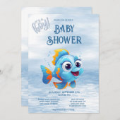 Blue Fish Baby shower Invitation Kaart (Voorkant / Achterkant)