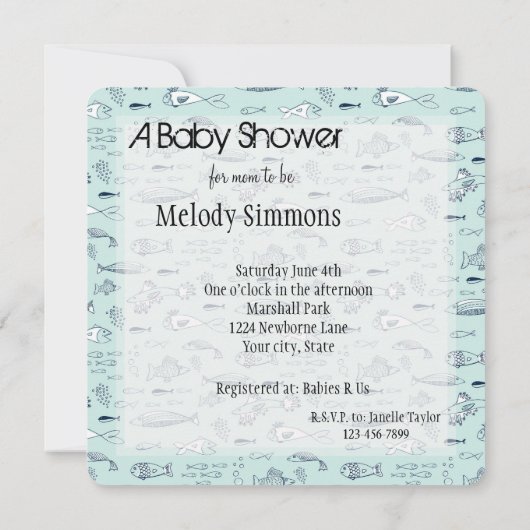 Blue Fish-Baby shower Kaart (Achterkant)