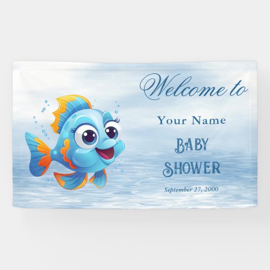 Blue Fish Baby shower Welkom Spandoek (Horizontaal)