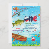 Blue Fish Boat Ofishally One 1st Birthday Invitati Kaart (Voorkant)