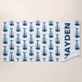 Blue Fish Botten Patroon Gepersonaliseerd Strandlaken (Voorkant)