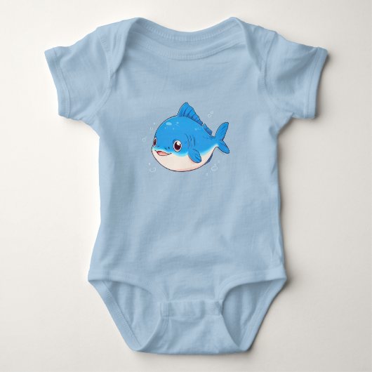 Blue Fish Drawing, Cartoon Style Romper (Voorkant)