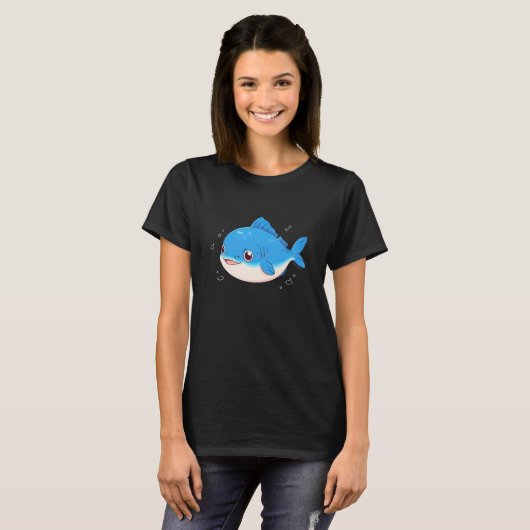 Blue Fish Drawing, Cartoon Style T-shirt (Voorkant volledig)