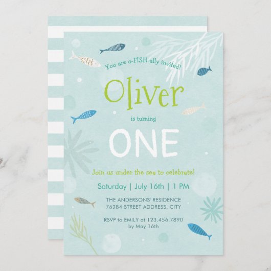 Blue Fish Kids Verjaardagsfeest Kaart (Voorkant / Achterkant)