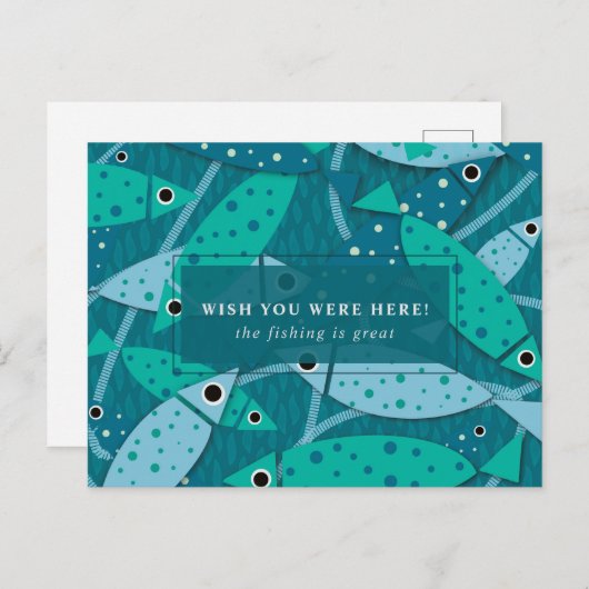 Blue Fish Pattern Gepersonaliseerd Briefkaart (Voorkant / Achterkant)