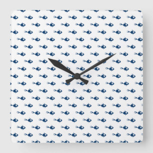 Blue Fish Pattern Wall klok