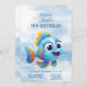 Blue Fish Verjaardag uitnodiging (Voorkant / Achterkant)