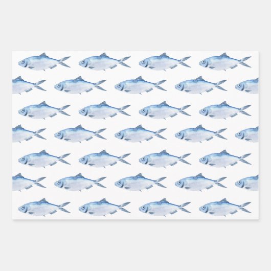 Blue Fish Waterverf Coastal Inpakpapier Vel (Voorkant 3)