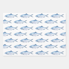 Blue Fish Waterverf Coastal Inpakpapier Vel