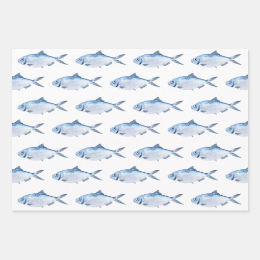 Blue Fish Waterverf Coastal Inpakpapier Vel (Voorkant)