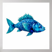 Blue Fish with Spiky Fins and Scales Poster (Voorkant)