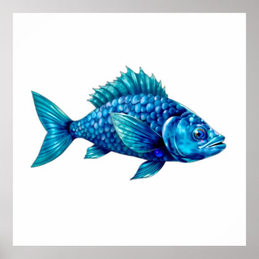 Blue Fish with Spiky Fins and Scales Poster (Voorkant)