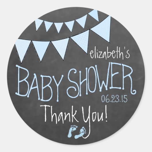 Blue Flag Bunting op Chalkboard Look Baby shower Ronde Sticker (Voorkant)