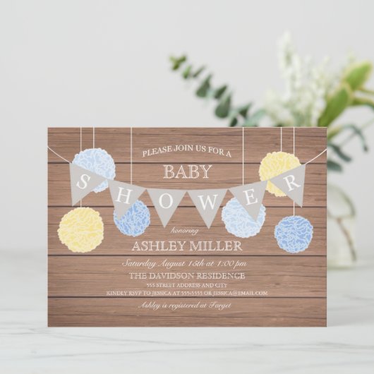 Blue Flags n Fluffs - Baby shower Uitnodiging (Staand voorkant)