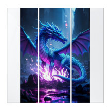 Blue Flame Dragon - Fantasy Metal Wall Art