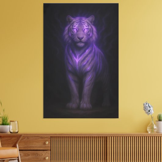 Blue Flame Guardian White Tiger – Standing Divine Canvas Afdruk (Insitu (Woonkamer))
