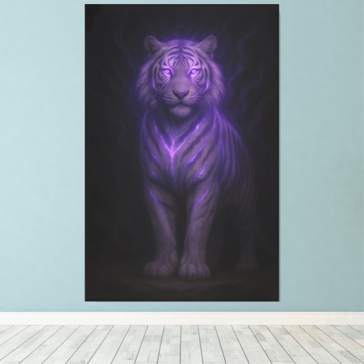 Blue Flame Guardian White Tiger – Standing Divine Canvas Afdruk (Insitu (Houten vloer))