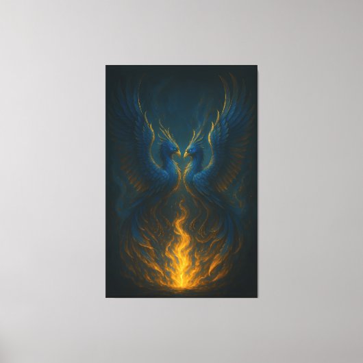 Blue Flame Phoenix Twins – Fijne Kunst Mythologisc Canvas Afdruk (Voorkant)