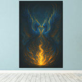 Blue Flame Phoenix Twins – Fijne Kunst Mythologisc Canvas Afdruk (Insitu (Houten vloer))
