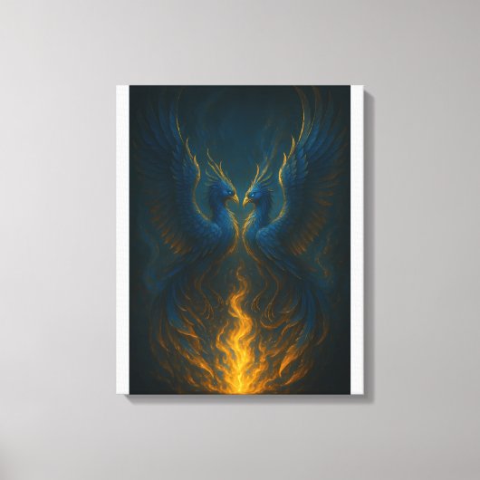 Blue Flame Phoenix Twins – Fijne Kunst Mythologisc Canvas Afdruk (Voorkant)
