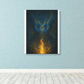Blue Flame Phoenix Twins – Fijne Kunst Mythologisc Canvas Afdruk (Insitu (Houten vloer))