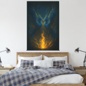 Blue Flame Phoenix Twins – Fine Art Mythical Bird  Canvas Afdruk (Insitu (Slaapkamer))