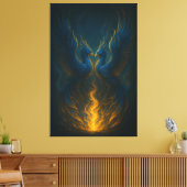 Blue Flame Phoenix Twins – Fine Art Mythical Bird  Canvas Afdruk (Insitu (Woonkamer))