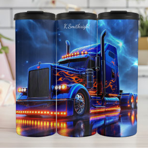 Blue Flame Semi Truck Night Thermosbeker