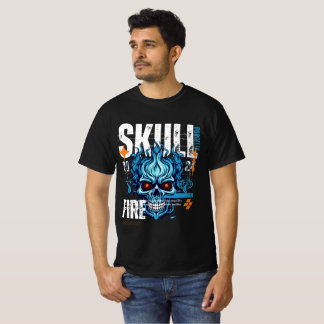 Blue Flame Skull - Edgy Streetwear T-shirt