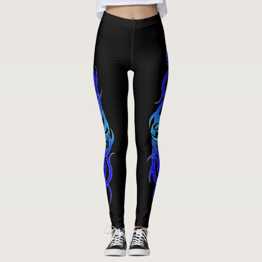 "Blue Flame" Tattoo-effect Leggings (Voorkant)