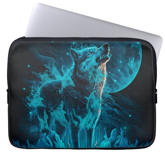 Blue Flame Wolf Laptop Sleeve (Voorkant)