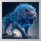 Blue Flames Fire Lion Poster (Voorkant)