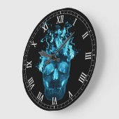 Blue Flaming Skull Round Roman Numeraalklok Grote Klok (Hoek)