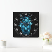 Blue Flaming Skull Square Roman Numeras Clock Vierkante Klok (Huis)