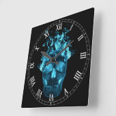 Blue Flaming Skull Square Roman Numeras Clock Vierkante Klok (Hoek)