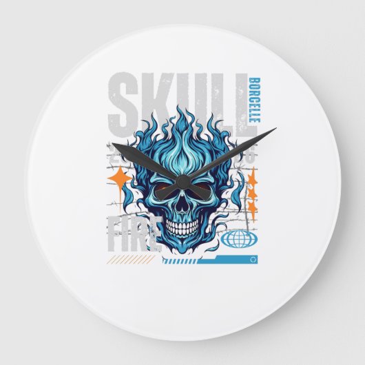 Blue Flaming Skull Streetwear Design | Cyberpunk G Grote Klok (Voorkant)