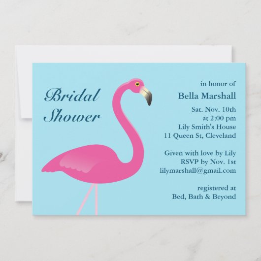 Blue Flamingo Beach Bridal Shower Invitation Kaart (Voorkant)