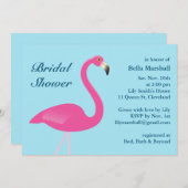 Blue Flamingo Beach Bridal Shower Invitation Kaart (Voorkant / Achterkant)