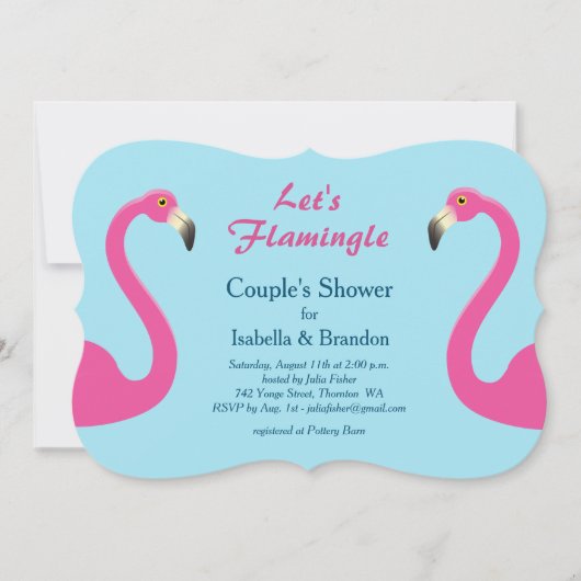 Blue Flamingo Beach Couple's Shower Invitation Kaart (Voorkant)